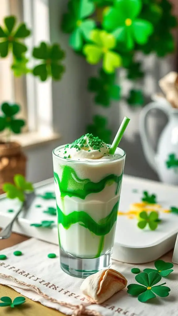 Delicious green shamrock shake shots topped with whipped cream and sprinkles