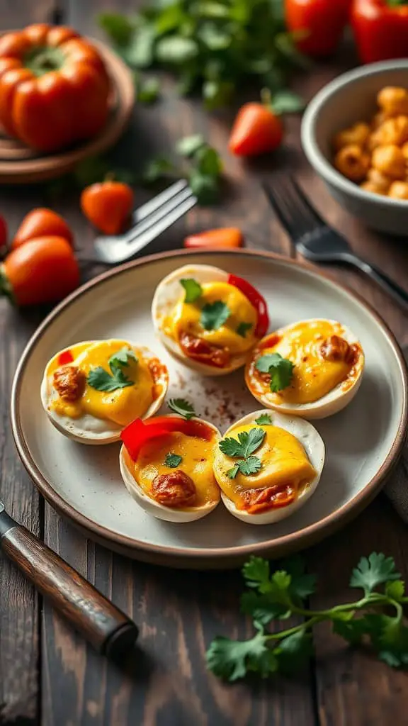 A plate of colorful Southwestern egg white bites with bell peppers and cheese