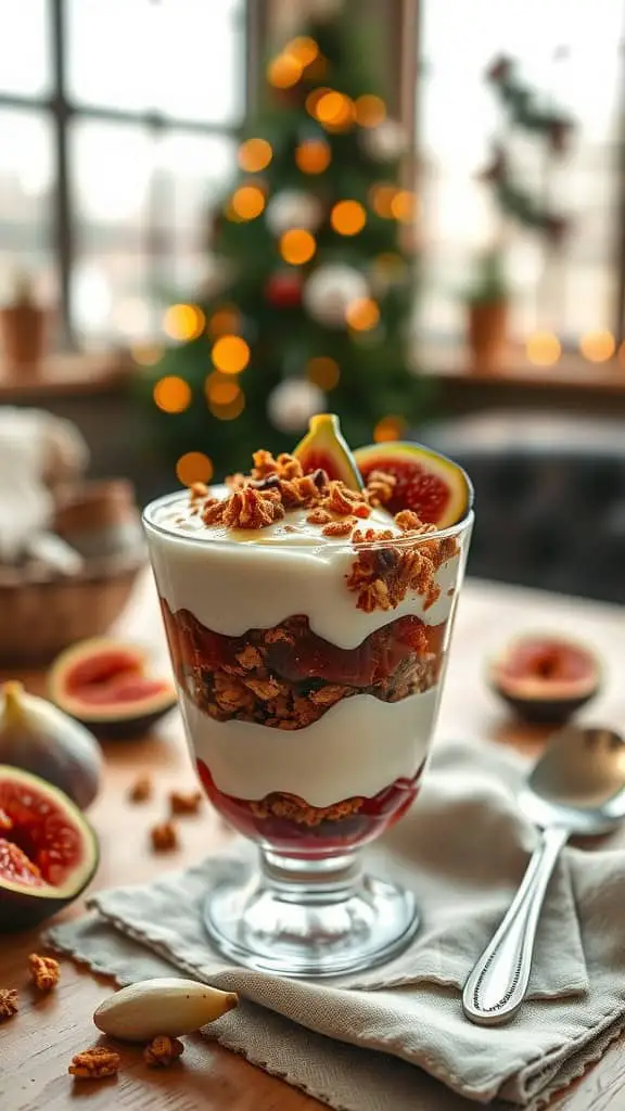 Spiced Fig Parfait with Vanilla Yogurt, Fig Jam, and Granola