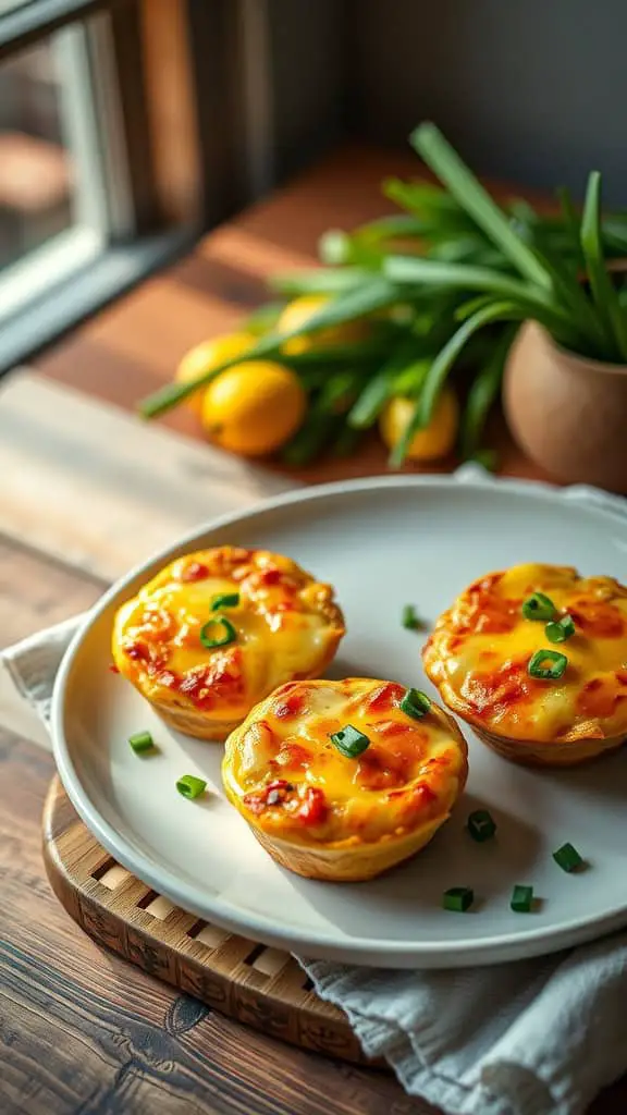 Spicy breakfast egg muffins made with jalapeños and pepper jack cheese on a plate.