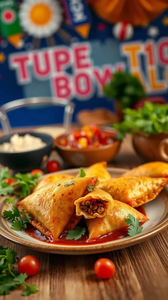 Spicy Chorizo Empanadas served on a plate with a side of salsa