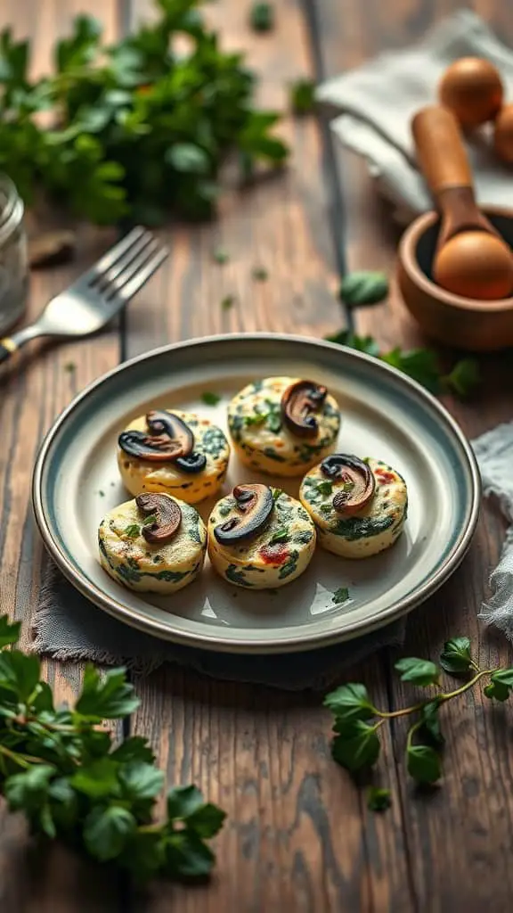 Spinach and Mushroom Egg White Bites on a plate