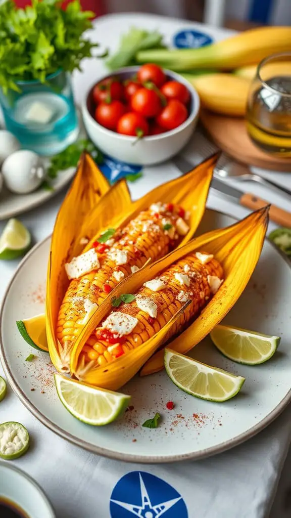 Delicious street-style elote cups with corn, cotija cheese, and lime.