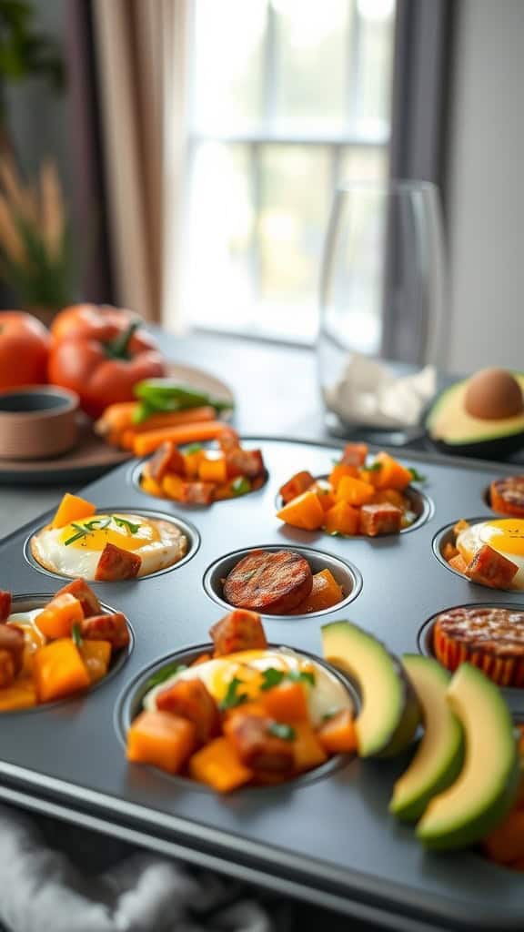 Sweet Potato Breakfast Egg Muffins with sausage and diced sweet potatoes