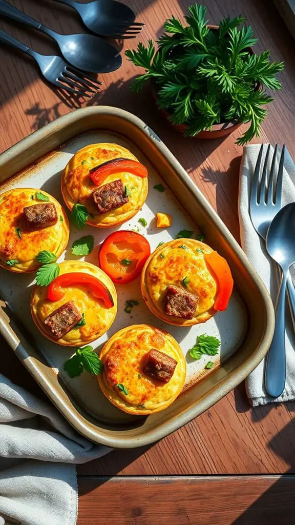 Healthy Zucchini Sausage Egg Muffin Cups with colorful toppings