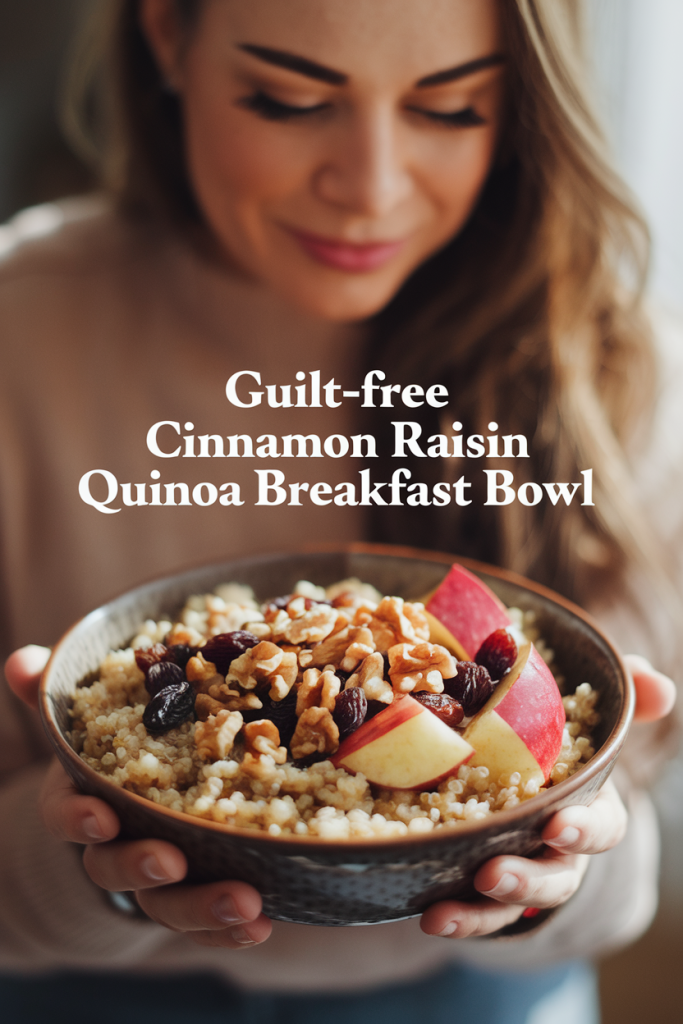 A quinoa breakfast bowl featuring raisins, cinnamon, and honey, offering a naturally sweet and fiber-packed start.