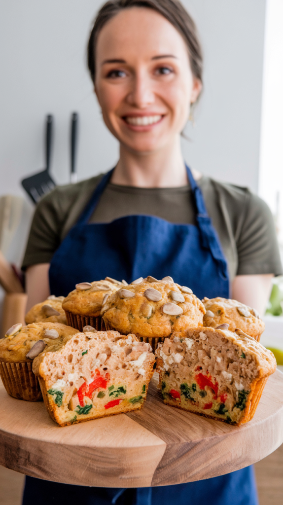 Image of savory low-carb breakfast muffins made with eggs, cheese, and spinach, ideal for a high-protein, low-calorie breakfast option.