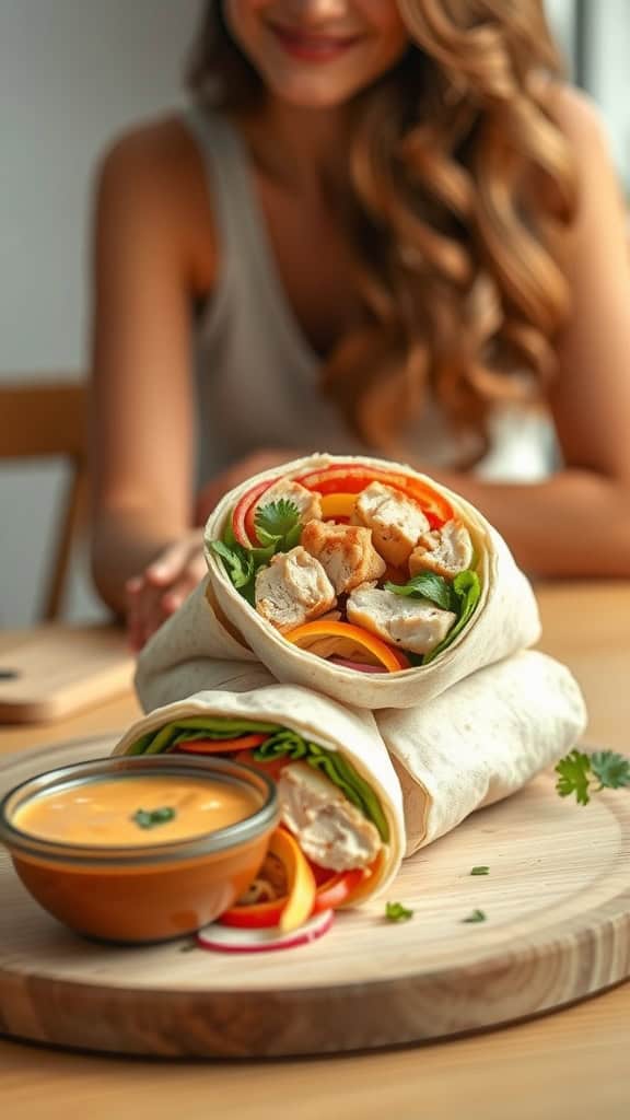 Delicious low-calorie chicken wraps with fresh veggies