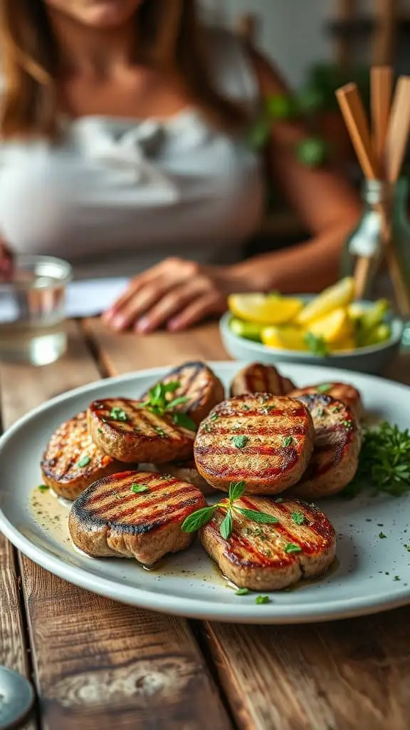 Delicious garlic butter steak bites with Parmesan crust garnished with parsley.