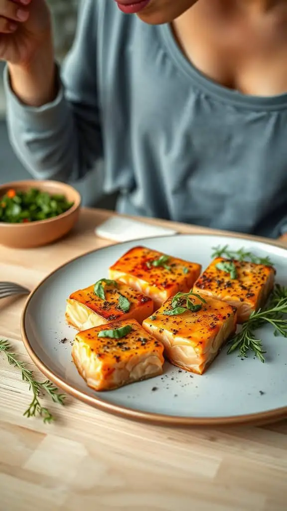 Simple Smoky Paprika Salmon Bites served on a plate