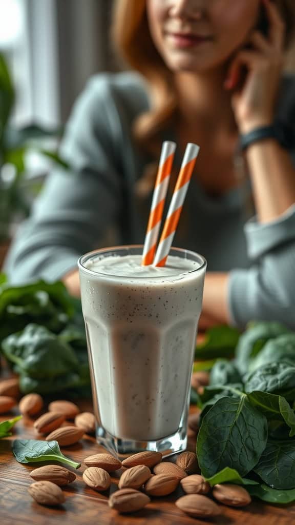 A refreshing spinach and almond milk smoothie