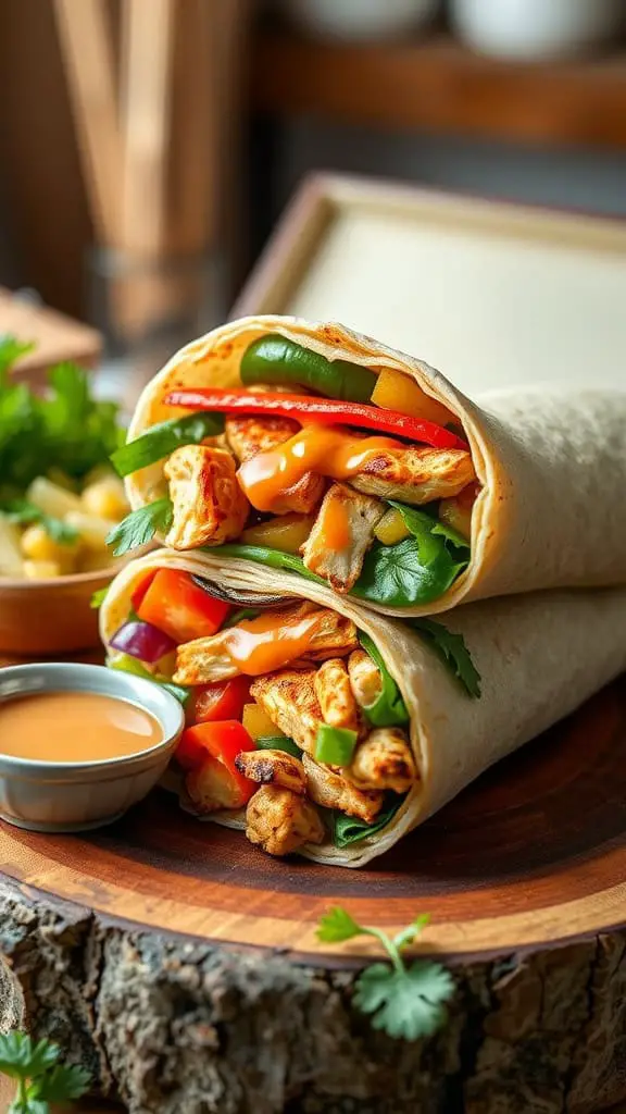 Spicy chicken wraps with vegetables and chipotle sauce