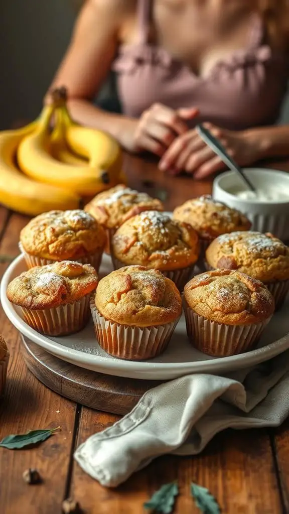 Delicious banana muffins made with Greek yogurt, perfect for a healthy snack.