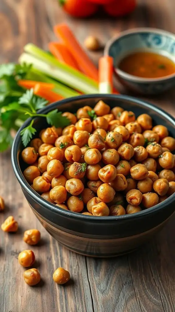 Za'Atar roasted chickpeas in a bowl with herbs and spices.